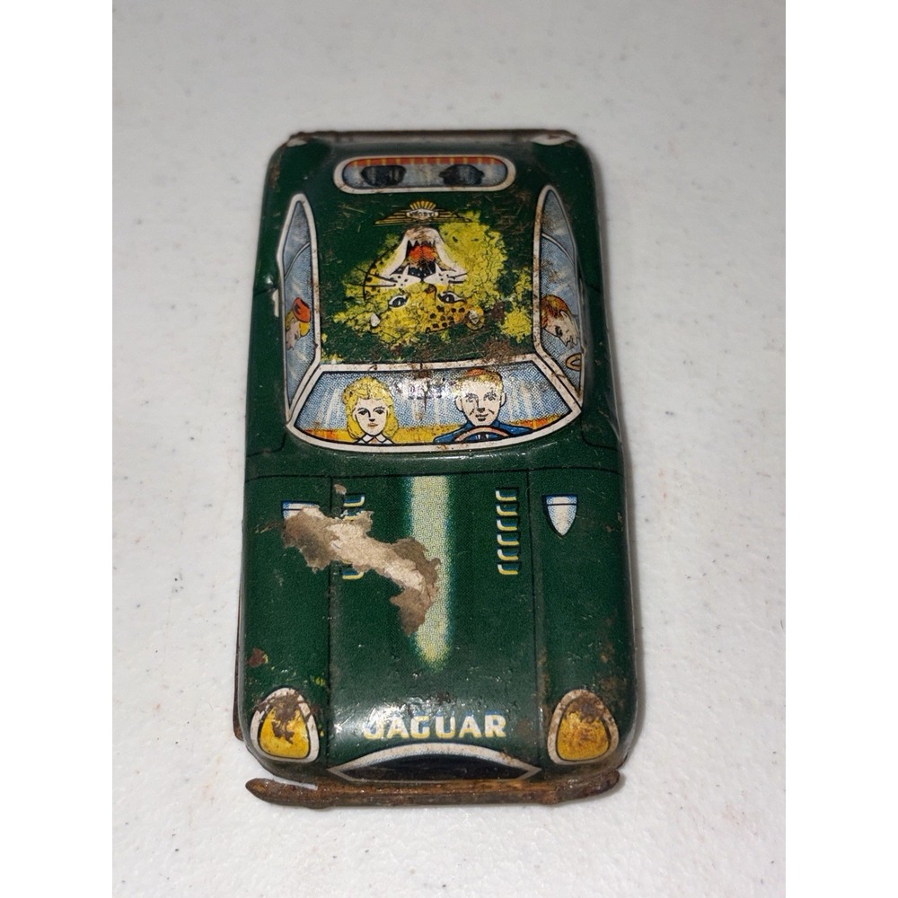 Vintage 1960s Japan Tin Litho Jaguar Coupe Toy Car 5in Parts Repair
